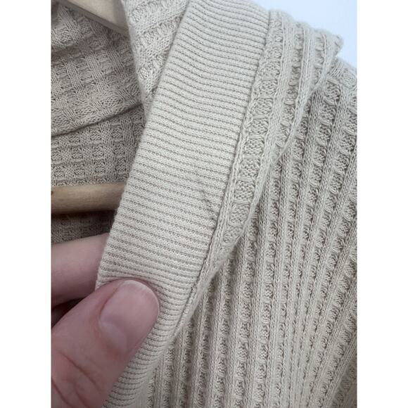Three Dots Taupe Waffle Knit Hooded Crop Henley XS Oversized V-neck - Picture 6 of 6